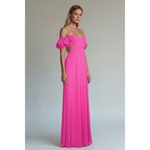 Hot Pink Off Shoulder Formal Gown US 6 Shimmer Maxi Wedding Guest Prom Dress